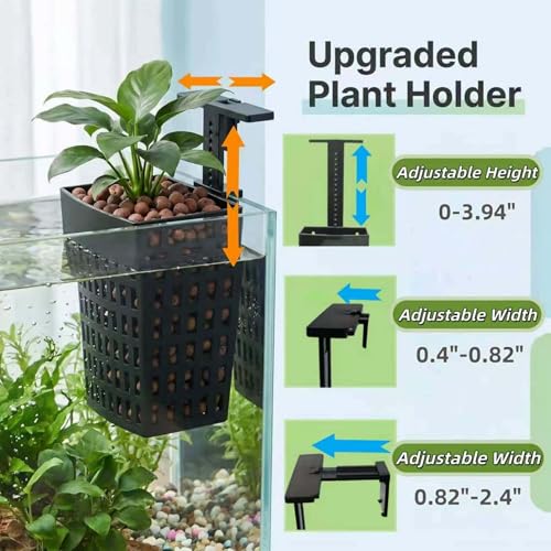 2 Pack Upgraded Aquarium Plant Holder, Adjustable Width and Height Hook Fish Tank Plant Holder with Suction Cup for Aquascape Decor (Black) - color: Black