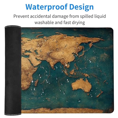 World Map Gaming Mouse Pad, Mouse Pad 24x12in, Large Desk Mat with Non-Slip Rubber Base, Office Desk Accessories, Large Extended Gaming Keyboard Mat, Big Mousepad for Computer Gamer Office, Blue L-216 - size: 24 x 12 x 0.1