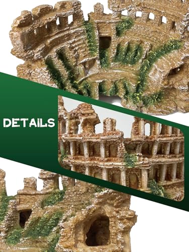 Fish Tank Decor - Antique Roman Column Ruin Ornament for Aquarium, Aquarium Hideout with European Castle Texture for Betta, Guppy, Shrimp - Safe Aquatic Decoration, Fish Hiding House - color: Large Colosseum Décor