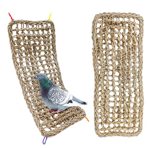 2Pcs Bird Seagrass Mat 20.5×8'' Natural Grass Woven Net Hammock Hanging on Cage Parakeet Climbing Rope Ladder Chew Toys for Lovebird Cockatiel Conure Budgie Cockatoo - size: 2Pcs 20.5×8''