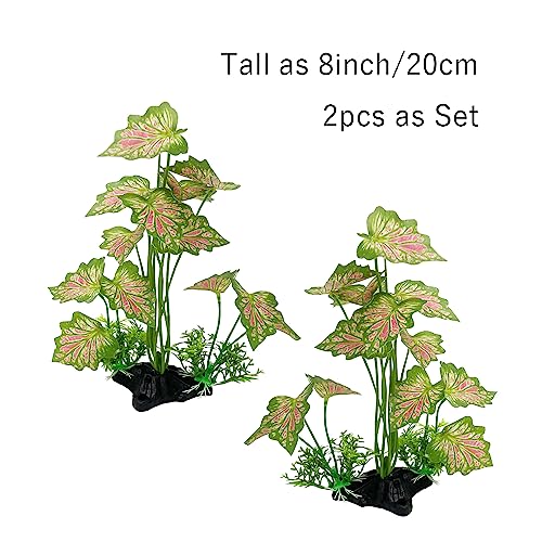 Aquarium Plant Fish Tank Decoration Small Plastic Artificial Plant Goldfish Fish Hide (Rainforest Leafs-Pink-Large-Set) (Rainforest Leafs-Pink-Large-Set) - color: Rainforest Leafs-pink-large-set