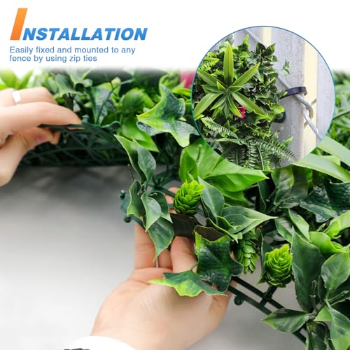 TANG 20"x20"-1PC Artificial Greenery Boxwood Panels Grass Wall Panel, Faux Privacy Fence Ivy Screens Backdrop Fake Hedge for Indoor Outdoor Wedding Décor, Style-7 - color: 20"x20" Panel-7, size: 20"x20"