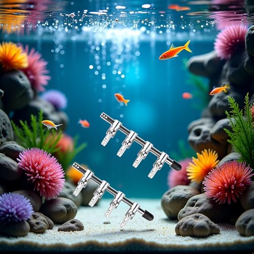 2 Pcs Silver 4-Way Air Flow Control Lever Valve with Airline Tubing Connector for Aquarium, Air Pump Accessories