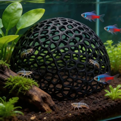 JIJI&ZEZE Anti-Predation Shrimp Hideout Dome, Black Honeycomb Lattice Aquarium Shelter Cave, Breeding & Molting Hideaway for Small Fish, Shrimp Fry, Fish Tank Decor Ornament
