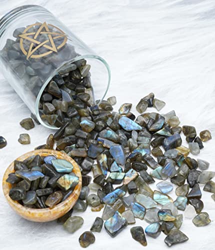 Crocon 1 LB Crushed Labradorite Chips Bulk Stones 2000+ Carats Natural Quartz Pieces Irregular Shape Gemstones for House Warming Gifts New Home and Chakra Healing Crystals Home Décor Gifts for Women - color: Labradorite Chips, size: 1 Pound