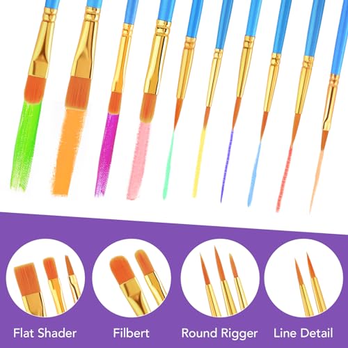 AROIC Acrylic Paint Brush Set, 24pack/240pcs Nylon Hair Paint Brushes for Acrylic Painting, Artist Craft Paint Brushes Supplies, Kid Adult Watercolor Oil Paint Brush Kit - color: Blue, size: 240pcs