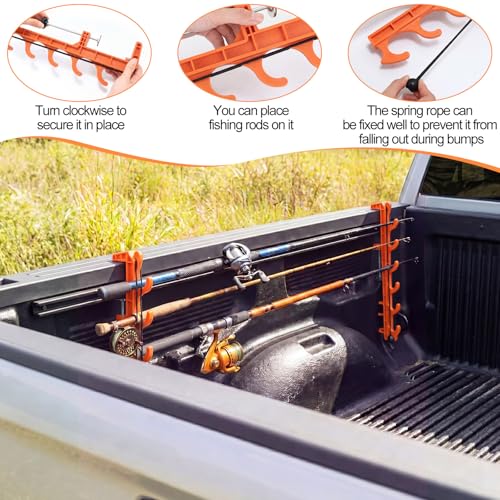 2 Sets Truck Bed Fishing Rod Holder, Holds 4 Rods, Fits 2.36" Thick Rails, Easy Install Kayak & Fly Rod Storage Rack - color: Orange, style: 6 Holes