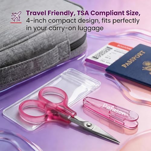 PAFASON Small Craft Scissors Set Straight Precision Fine Tip All Purpose for Scrapbooking Quilting Sewing Knitting Embroidery Cross Stitch Crochet Thread Yarn Paper Fabric Detail Cutting, Safety Case - style: American