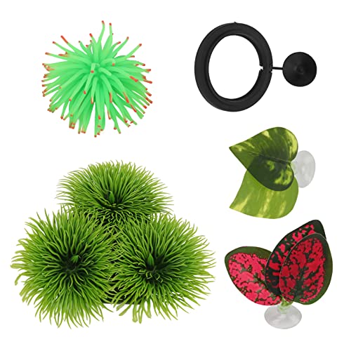 5Pcs Betta Fish Leaf Pad Set, Betta Fish Hammock with Suction Cup, Realistic Aquarium Leaf Ornament and Feeding Ring for Betta Lounger Resting Bed with Decor