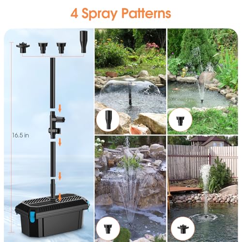 30W Solar Pond Filter with Water Pump Kit, Solar Pond Pump with 6.6FT PVC Tubing & 16.5FT Cord Pond Filter for Outdoor Garden Waterfalls, Koi Ponds & DIY Water Features - style: 30W-Solar Powered
