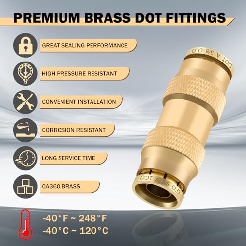 CheeMuii 23 PCS Brass DOT Air Line Fittings with 30FT 1/4" and 20FT 3/8" DOT Air Line Kit Push Lock Quick Connect Fittings with Pneumatic Tubing Set - size: 25 PCS