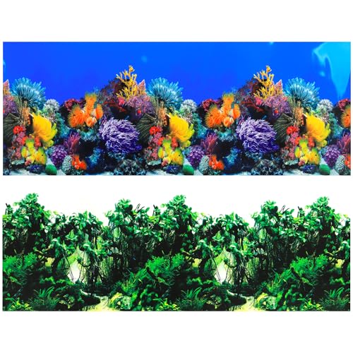 Lainrrew Aquarium Background Poster HD, Dual-Sided Water Plants & Fish Tank Landscape, 16"x40", Vivid Marine Life, Waterproof Scenery, Easy to Install, Durable Tank Decor (Type 4) - color: Type 4