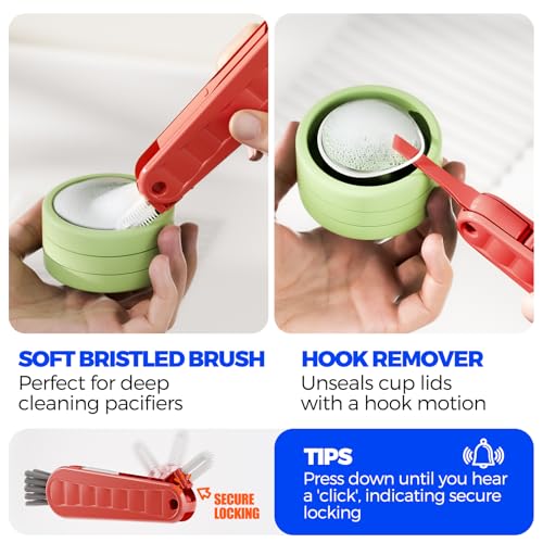 6 Pack Holikme 4 in 1 Cup Lid Cleaning Brush Set with 3 Straws, Multifunctional Bottle Brush, Silicone Cup Lid Gap Cleaner, Durable Bristle Crevice Cleaning Brush, Red - color: Red