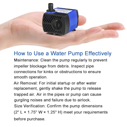 AQUANEAT Small Fountain Pump, 80 GPH Submersible Water Pump for Aquarium Fish Tank, Outdoor Water Fountain, Hydroponics, Pond Filter Pump - size: 80GPH