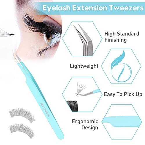 Ms.Queen Eyelash Tweezers for Extensions, 2Pcs Fiber Tip Grip 45 and 90 Degree Mega Volume Tweezers Set for Lash Extensions-Blue - style: 2Pcs Tweezers Set C