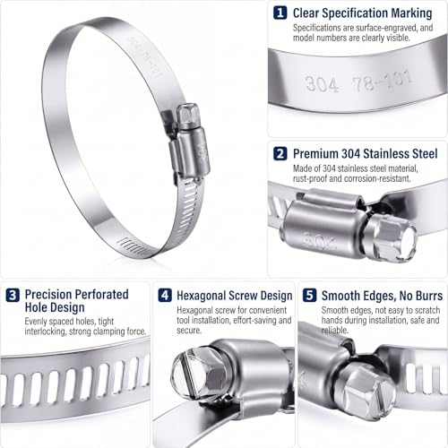 Boao 4 Pieces 4 Inch Adjustable 304 Stainless Steel Duct Clamps Worm Gear Hose Clamp for Pipe, Intercooler, Plumbing, Tube and Fuel Line - size: 4 Inch
