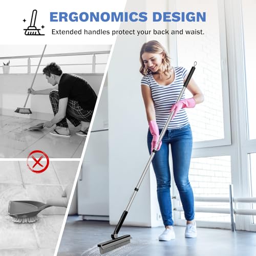 SetSail Grout Cleaner Brush with Long Handle, V-Shaped Floor Scrub Brush Swivel Grout Brush Stiff Bristle Floor Grout Scrubber for Bathroom, Tile Line, Crevice, Kitchen, Wall, Deck, Garage, Black Grey - color: Black Grey