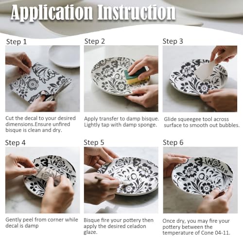 SUPERDANT 4PCS Flowers Underglaze Paper Transfer Floral Blocks Transfer Papers for Clay Ceramic Porcelain Under Glaze Transfers for Pottery Enamel Decals Black Underglaze Decal Handcrafted Gifts - style: Flowers Blocks