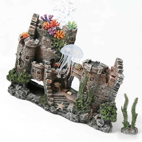Fish Tank Aquarium Castle Decor, Hiding Spots, Safe for Aquatic Pets to Breed Play & Rest, Freshwater Saltwater Tank Landscaping Accessory
