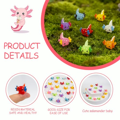 104 Pcs Mini Resin Axolotl Figurines – Glow in The Dark Colorful Axolotl Desk Pets for DIY Garden, Dollhouse, Aquarium and Micro Landscape Décor