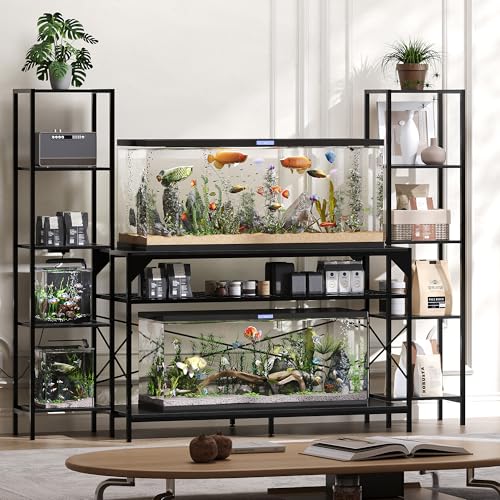 Garvee 20-90 Gallon Fish Tank Stand ,Aquarium Stand with Power Outlet,Heavy-Duty Reptile Terrarium Stands with 12-Leg Support and 4-Tier Storage Shelves,Fish Tank Table Aquarium Table,Load 860lbs - color: Black