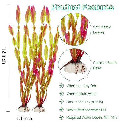 MyLifeUNIT Artificial Seaweed Water Plants for Aquarium, Plastic Fish Tank Plant Decorations 10 PCS (12 Inches Tall, Wine Red) - color: Wine Red