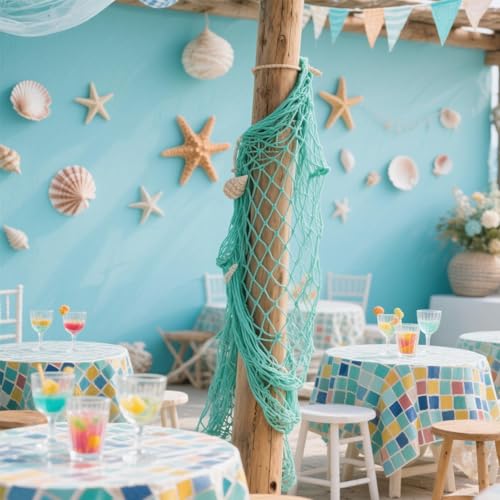 2 Pack Fish Net Decorations for Party, Natural Cotton Hawaiian Party Fishing Net Decorative, Nautical Themed Cotton Fishnet Under The Sea Pirate Ocean BeachHalloween Decor Blue - color: 2pack-blue
