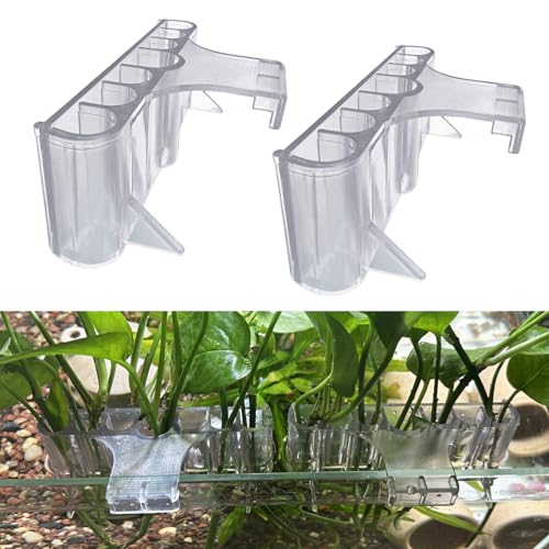 2 Pack Hanging Aquarium Plant Holder – 7-Hole Fish Tank Plant Pot for Pothos & Aquatic Plants, Floating Plant Corral, Aquascape Decor, Rim Plant Holder (Transparent) - color: Transparent