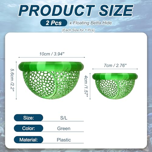 2Pcs Floating Betta Hammock Shrimp Shelter Betta Shrimp Feeder 3D Printed Fish Tank Accessories (S/L, Green) for Small Aquarium Safe Rest - color: Green
