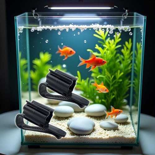 2 Pcs Black Fish for Tank Mounting Clip, Water Pipe Hose Holder Multifunction Adjustable Clamp for 0.31""""-0.62"""" Dia Tub Aquarium Tube Holder, Aquarium Air Pump Accessories ﻿