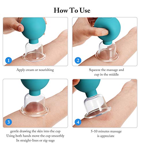 BBTO 4 Pieces Glass Cupping Set Glass Silicone Cupping Cups Massage Vacuum Suction Cupping Cups for Body Face Leg Arm Back Shoulder Muscle and Joint Pain (Green) - color: Green