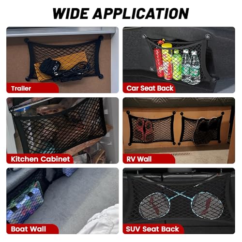 RED WOLF Universal Cargo Net Pocket Elastic Netting Car Mesh Pouch for Trunk RV Boats Home Cargo Storage with Screws and Hooks (21.7'' x 9.8'') - size: 21.7'' x 9.8''
