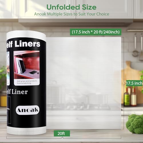 Anoak Shelf Liner Cabinet Liner, Non Adhesive Washable 17.5 Inch x 20 FT(240 Inch) Waterproof Durable Non-Slip Shelf Liner for Kitchen, Drawer, Refrigerator - size: 17.5"W x 240"L