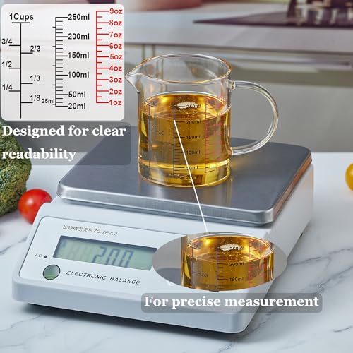 Ackers BORO3.3 Glass Measuring Cup-[Insulated handle | V-Shaped Spout]-Made of High Borosilicate Glass Measuring Cup for Kitchen or Restaurant, Easy to Read, 250 ML (8 Oz, 1 Cup) - size: 250ml/8OZ