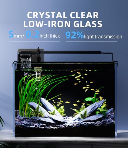 5 Gallon Fish Tank Aquarium Kit with Filter, Heater, LED Light with Timer, Siphon Vacuum Cleaner, Lid, Self-Cleaning Glass Rimless Betta Tank - size: 5 gallon with heater