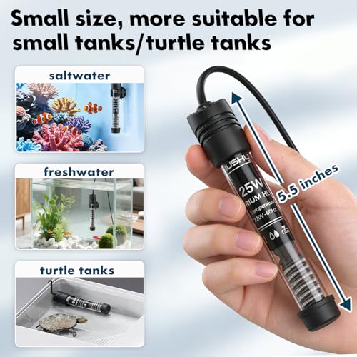 Submersible Aquarium Heater, Adjustable Fish Tahk Heater with Free Thermometer Suitable for Marine Saltwater and Freshwater - size: R25