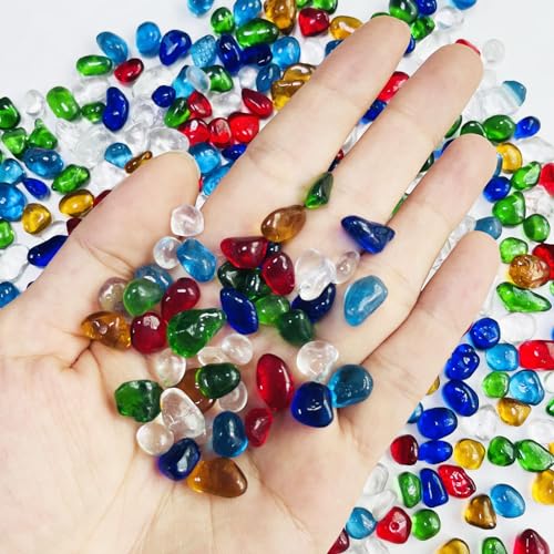 Glass Stones, 0.85LB/385g Aquarium Gravel Rocks, Mixed Color Aquarium Pebbles for Fish Tank, Sea Glass Rocks for Vase Filler Craft - color: Rainbow