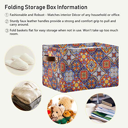 Foldable Storage Baskets, Mexican Ceramic Tile Pattern Storage Bins with Handles, Decorative Cloth Organizer Storage Boxes for Home|Office 15 x 11 x 9.5 in - color: Mexican Ceramic Tile Pattern, size: 1 PCS