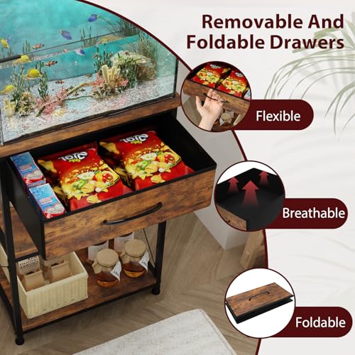 5-10 Gallon Fish Tank Stand, Height Adjustable Metal Aquarium Stand with Storage Drawers for Fish Tank Accessories Storage, Perfect for Turtle Tank, Reptile Terrarium, Brown - color: Brown, size: 5-10 Gallon
