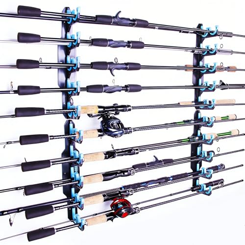 Fishing Rod Holders for Garage, Wall or Ceiling Mounted Fishing Rod Rack, Fishing Pole Holders with Soft Protective Pad, Holds up to 10 Rod or Combos or Nets Storage (2 PACK) - color: 2 PACK (Store 20 fishing rods or combos)