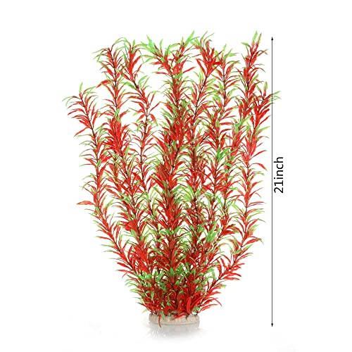 JIHAQUA Aquarium Decor Plastic Plants Extra Large 21 Inches Artificial Fish Tank Plants Tall Fish Tank Decorations (Wine 2pcs) - color: Wine 2pcs