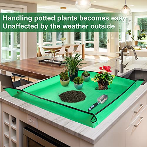HNXTYAOB Extra Large Waterproof Potting Mat for Indoor Plants Transplanting and Dirt Control, Square Repotting Mat Portable Succulent Potting Tray Gardening Gift for Plant Lovers (39.5"x39.5") - color: Pale Green, size: Extra Large 39.5" x 39.5"
