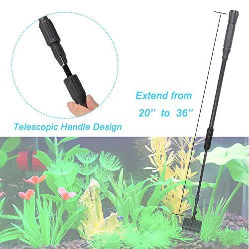 Carefree Fish 9IN1 Aquarium Cleaning Tools Long Handle Adjustable Length 20~36Inch Fish Tank Cleaner Kit Algae Scraper Scrubber Brushes Set Plant Scissor Long Tweezer - size: 20~36In