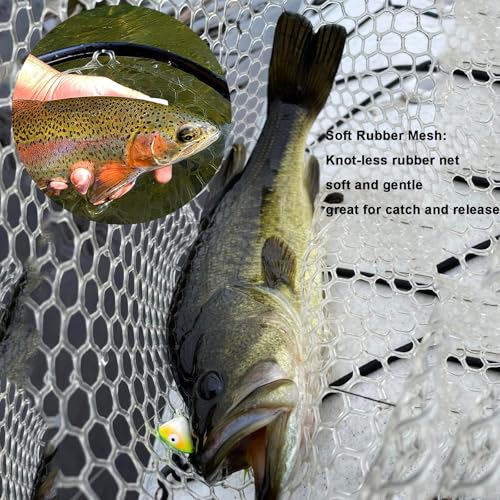 Aventik Fly Floating Fishing Net Carbon Fiber Landing Trout Net Light Weight Clear Rubber Ghost Net Catch & Release - color: ONLY Long Handle Black Net