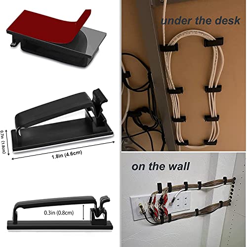 SOULWIT 50Pcs Self Adhesive Cable Management Clips, Cable Organizers Wire Clips Cord Holder for TV PC Ethernet Cable under Desk Home Office (Black) - color: Black