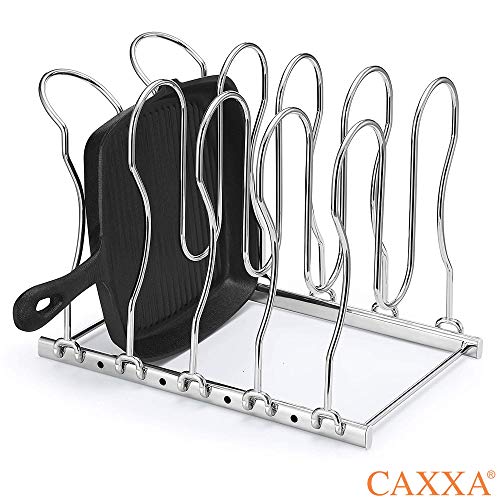 CAXXA Heavy Duty Pan Rack, Pot Lid Rack, Kitchen Cabinet Pantry Cookware Organizer Rack Holder with 5 Adjustable Dividers, Chrome (Pack of 2) - size: 12.8 x 10.4 x 8.9 INCH (Pack of 2)