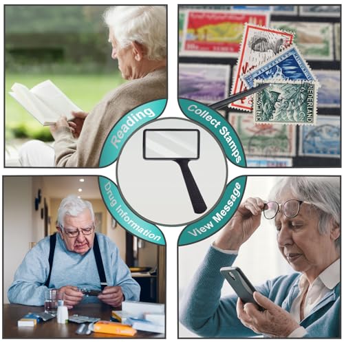 Large Rectangular Handheld Magnifying Glass，3X Magnification，2''x4''inches Handheld Magnifier，Scratch Resistant Glass Lens，Large Horizontal Viewing Area，for Seniors Reading，Hobbies，Repai， Observation