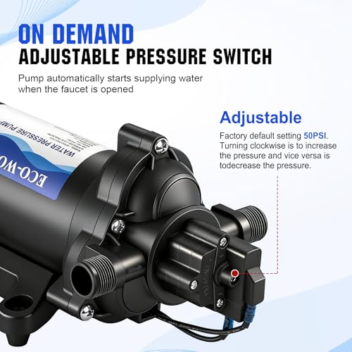 ECO-WORTHY 33-Series Water Pressure Diaphragm Pump Industrial 110V AC 4.0GPM Flow 50PSI Rated Pressure Self Priming RV Fresh Water Pump for Camper Kitchen Bathroom Marine Yacht Caravan - size: 4.0GPM-50PSI-110V-Standard Package