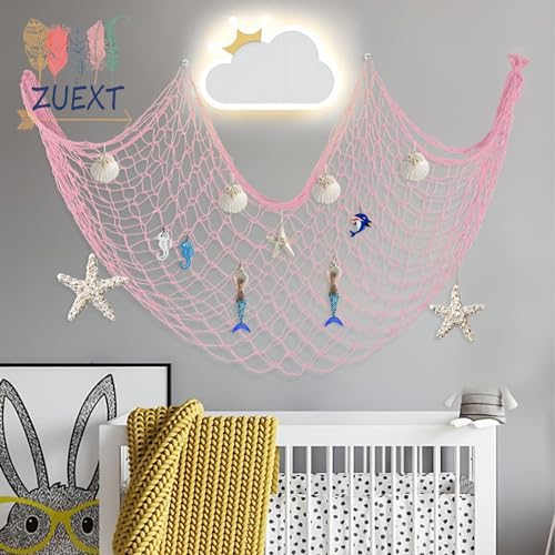 ZUEXT Light Pink Decorative Fishing Net 80x40 Inch, 2PCS Wall Photo Hanging Fishnet,Cotton Mermaid Net for Nautical Mermaid Pirate Ocean Themed Hawaii Beach Under the Sea Party Decorations - color: Light Pink, size: 80" x 40" - 2 Pack