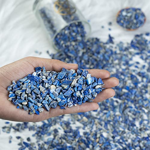Crocon 1/2 LB Crushed Lapis Lazuli Chips Bulk Stones 1100+ Carats Natural Quartz Pieces Irregular Shape Gemstones for Gifts & Chakra Healing Crystals Home Décor Gifts for Women - color: #02 Lapis Lazuli Chips, size: 1/2 Pound